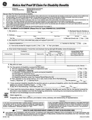 Notice And Proof Of Claim For Disability Benefits