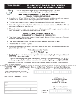 2010 Virginia Tax Payment Coupon for Farmers, Fishermen, and Merchant Seamen