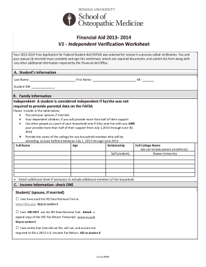 2013-2014 Independent Verification Worksheet