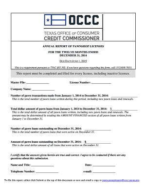 Annual Report of Pawnshop Licenses