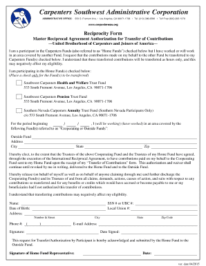 Master Reciprocal Agreement Authorization for Transfer of Contributions