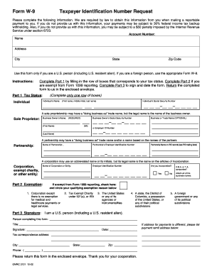 Form W-9 Taxpayer Identification Number Request