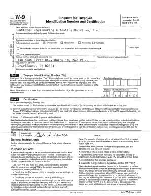 Form W-9 Request for Taxpayer Identification Number and Certification
