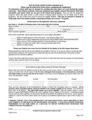 Utah Fee Waiver Application for K-6 Students