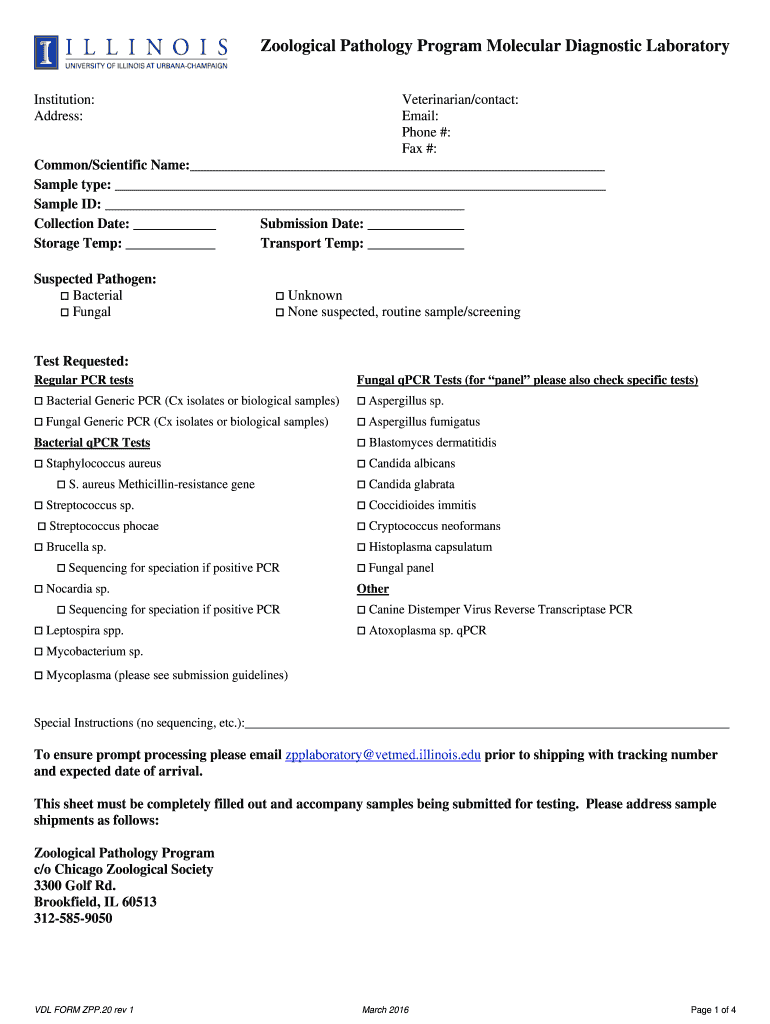 Fillable Online vetmed illinois VDL FORM ZPP 20 Molecular Diagnostic 22