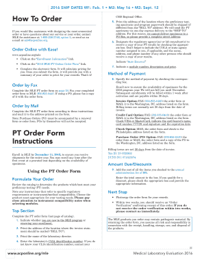 Medical Laboratory Evaluation Proficiency Testing Order Form