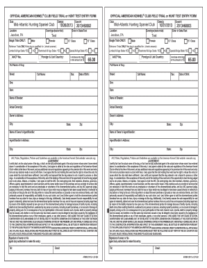 American Kennel Club Field Trial or Hunt Test Entry Form