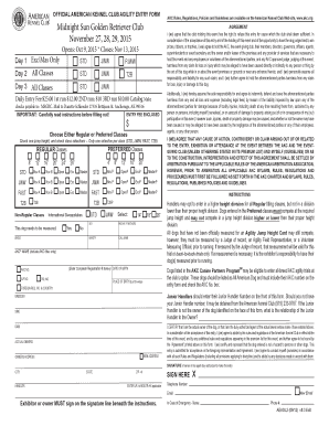 American Kennel Club Agility Entry Form