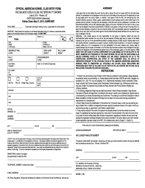 American Kennel Club Dog Show Entry Form