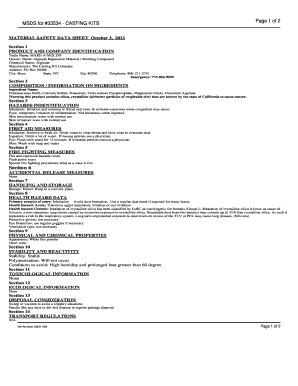 MSDS for 33534 - CASTING KITS Material Safety Data Sheet