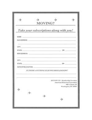 American Historical Association Membership Change of Address Form