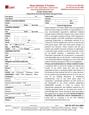 Patient Intake Form for Sleep Solutions 4 Truckers