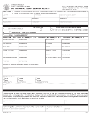 Missouri SAM II Financial Agency Security Request