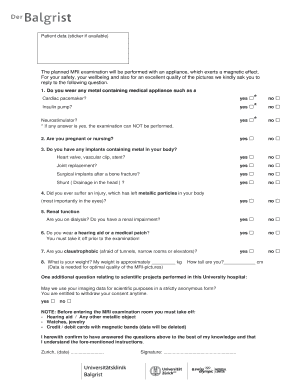 MRI Safety Screening Form