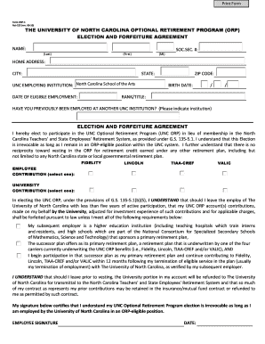 University of North Carolina ORP Election and Forfeiture Agreement