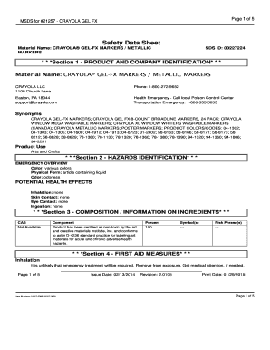 Fillable Online Msds For 21257 Crayola Gel Fx Material Safety Data - 