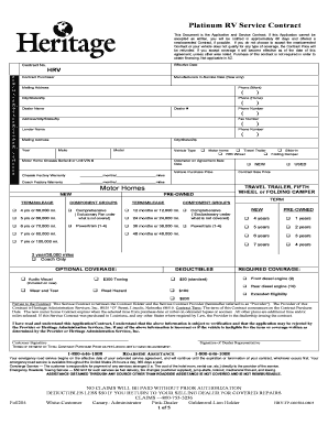 Platinum RV Service Contract Application