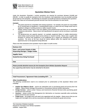 Quotation Waiver Form - Financial Services - finserv uwa edu