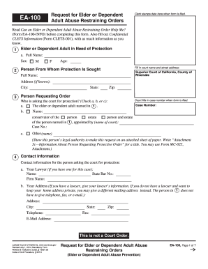 California Elder Abuse Restraining Order Form EA-100
