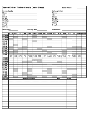 Timber Candle Order Sheet