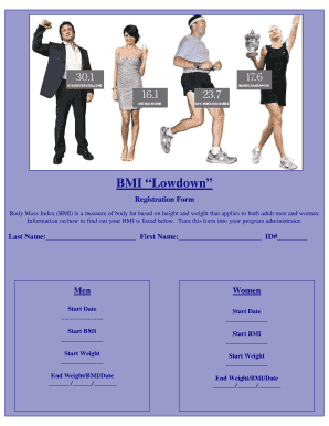 BMI Lowdown registration form BMI chart and information