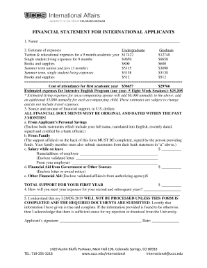 Financial Statement for International Applicants