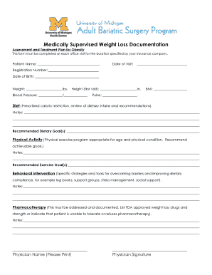 Medically Supervised Weight Loss Documentation