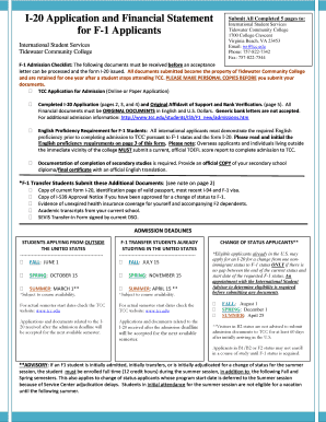 I-20 Application and Financial Statement