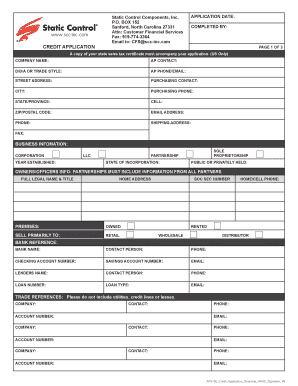 Static Control Components Credit Application