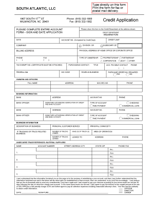 South Atlantic Credit Application Form
