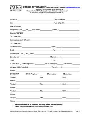 VIT Products Credit Application Form