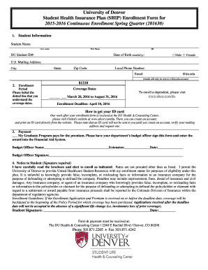 University of Denver Student Health Insurance Enrollment Form