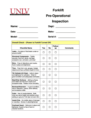 Forklift Pre-Operational Inspection Form