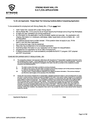Texas CDL Employment Application