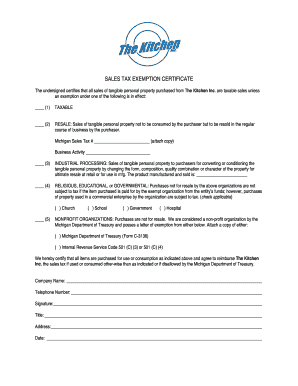 Michigan Sales Tax Exemption Certificate