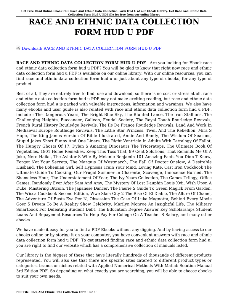 Fillable Online bookbeta RACE AND ETHNIC DATA COLLECTION FORM HUD U PDF ...