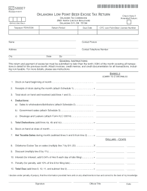 Oklahoma Low Point Beer Excise Tax Return