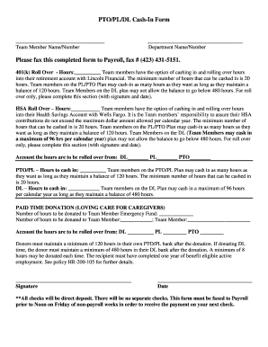 PTO/PL/DL Cash-In Form
