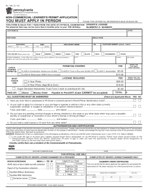 Pennsylvania Non-Commercial Learner's Permit Application