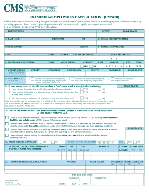 Illinois Employment Application Form CMS100