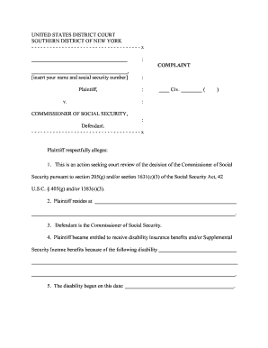 Complaint for Social Security Disability Benefits