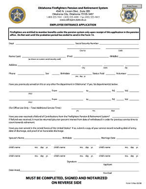 Oklahoma Firefighters Pension System Employee Entrance Application