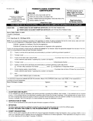 Pennsylvania Exemption Certificate