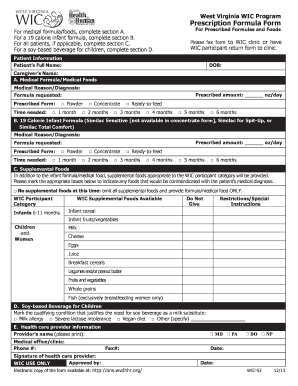 West Virginia WIC Prescription Formula Form