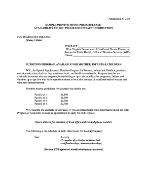 WIC Program Press Release Template