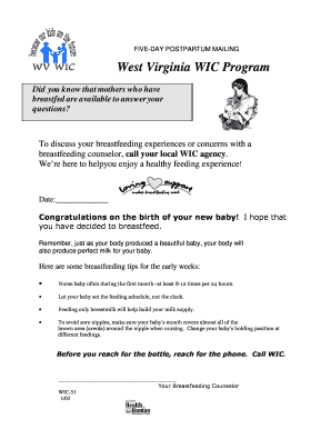 FIVE-DAY POSTPARTUM MAILING West Virginia WIC Program - ons wvdhhr