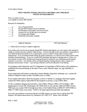 West Virginia WIC Ineligibility Notice