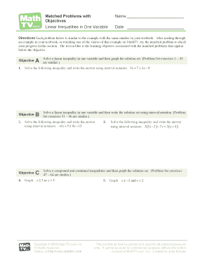 Linear Inequalities in One Variable Worksheet