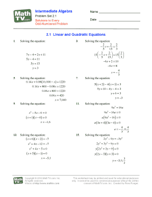 Intermediate Algebra Problem Set