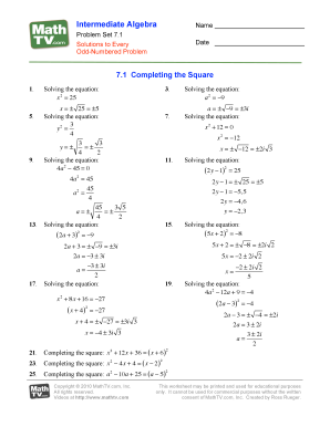 Intermediate Algebra Worksheet